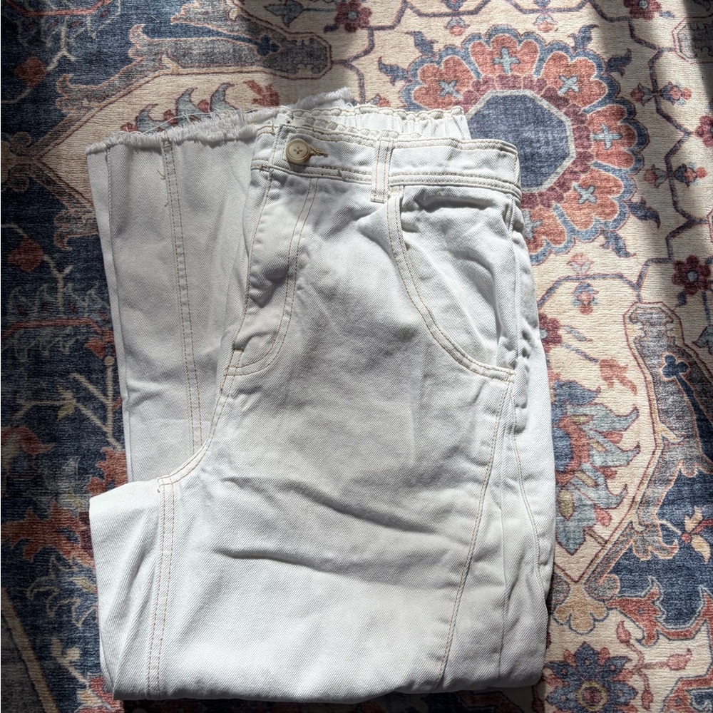 Free People White Barrel Jeans